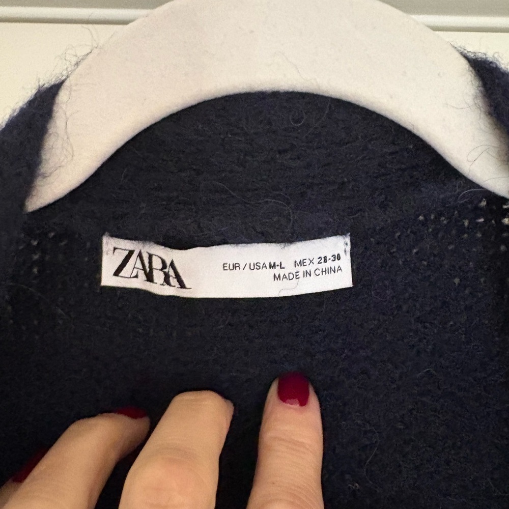 Zara Long Patch Pocket Cardigan Navy Sz M/L - Picture 10 of 12